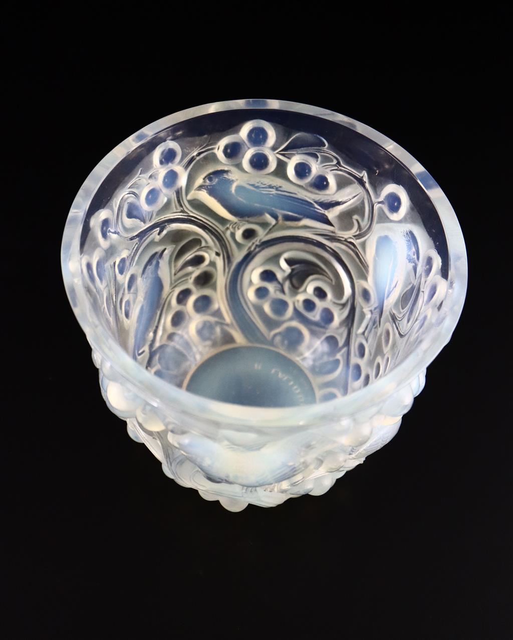 René Lalique. A pre-war opalescent glass Avallon pattern vase, no.986, designed in 1927, 14.5cm high